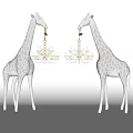 Decorative Chandeliers Suspended From Silver Textured Giraffe Sculptures In Modern Decor Design
