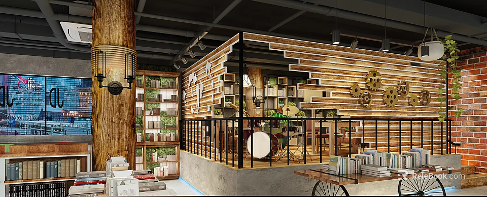 Book Art Interior Design With Wooden Shelves And Decor 3d model 