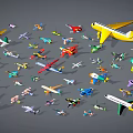 Different Types Of Colorful Model Airplanes Arranged Densely On Gray Background