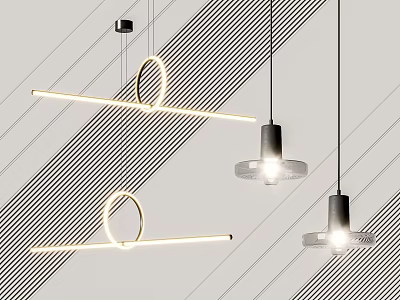 Modern Pendant Lights With Linear And Circular Design Elements In Minimalist Style 3d model