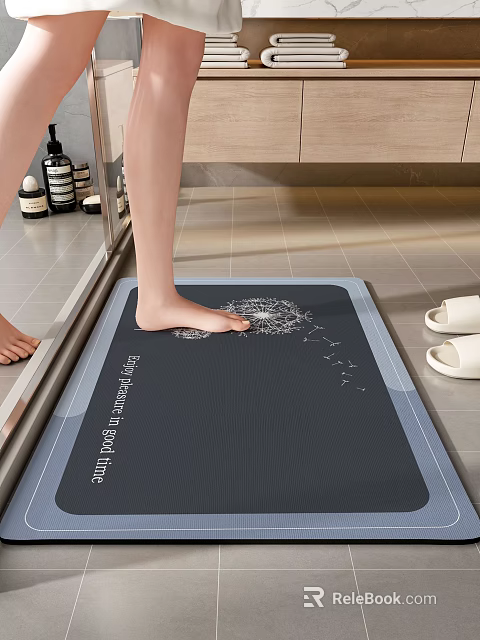 Soft Non Slip Bathroom Mat With Dandelion Pattern 3d model 