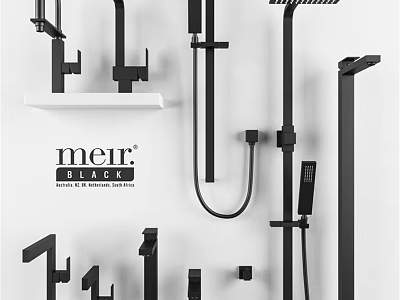 Meir Black Faucet Collection Featuring Modern Bathroom Kitchen Fixtures And Components 3d model