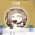 Eastern New National Makeup Perfume Cosmetics Exhibition Booth With Golden Arch And Circular Paintings
