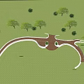 Scenic Landscape Bridge Design With Curved Paths Green Grass And Trees