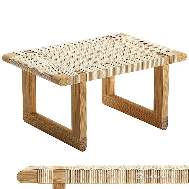 Natural Wooden Stool With Woven Seat And Simple Design For Home Use 3d model 