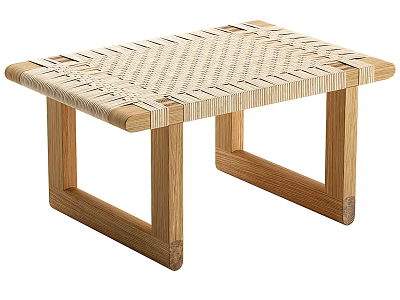 Natural Wooden Stool With Woven Seat And Simple Design For Home Use 3d model
