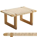 Natural Wooden Stool With Woven Seat And Simple Design For Home Use