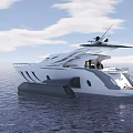 Aerial View Of Modern Yacht With Wooden Deck And Propulsion System On Water