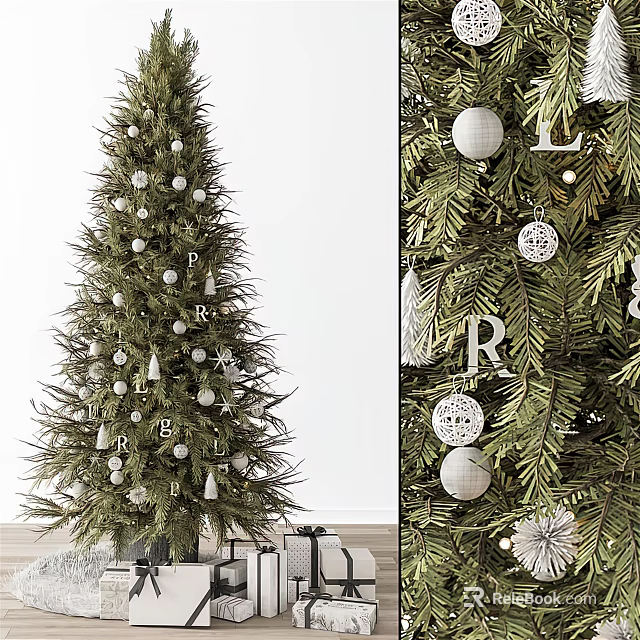 Festively Decorated Arbor With White Ball Ornaments Letter Decorations Green Leaves And Gift Boxes 3d model 
