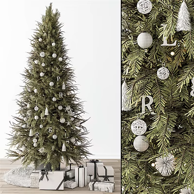 Festively Decorated Arbor With White Ball Ornaments Letter Decorations Green Leaves And Gift Boxes 3d model