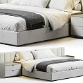 Modern Double Bed With Velvet Frame White Linens Gray Throw And Bedside Table Drawers