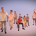 Diverse Group Of People In Casual Clothes With Walking Sitting Jumping Activities On Light Background