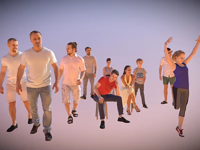 Diverse Group Of People In Casual Clothes With Walking Sitting Jumping Activities On Light Background 3d model