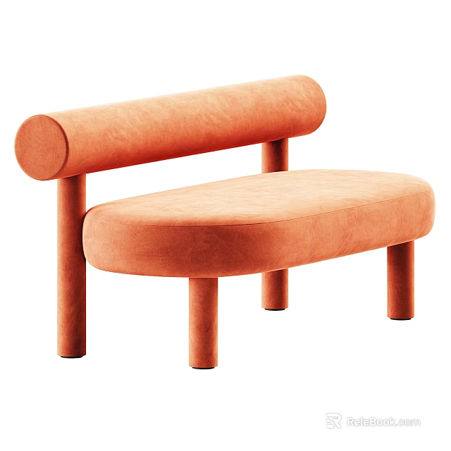 Modern Orange Multi Seater Sofa With Cylindrical Arm And Leg Design 3d model