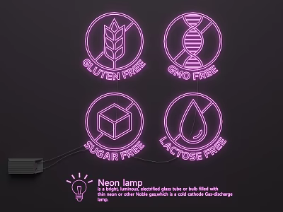 Colorful Neon Lamp Set Featuring Gluten Free GMO Free Sugar Free Lactose Free Signs 3d model