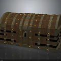 Vintage Brown Wooden Storage Chest With Brass Rivets Metal Decorations And Lock