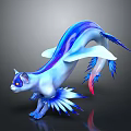 Fantasy Animal with Cat Head Fish Body Blue Purple White Iridescent Shiny Wings and Fins