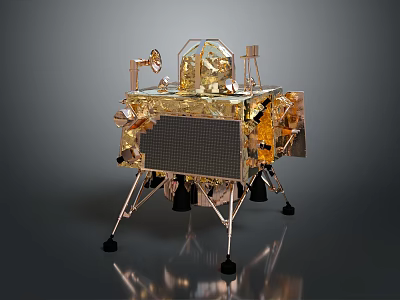Lunar Terrain Supporting Gold Lander With Antennas And Landing Legs 3d model