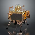 Lunar Terrain Supporting Gold Lander With Antennas And Landing Legs