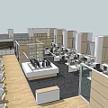 Modern Public Office Interior Design With Desks Computers And Model Layout 3d model