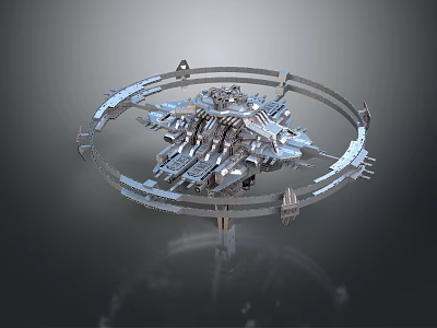 Futuristic Metallic Ring Structure Featuring Complex Mechanical Components And 3D Design Elements 3d model