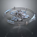 Futuristic Metallic Ring Structure Featuring Complex Mechanical Components And 3D Design Elements