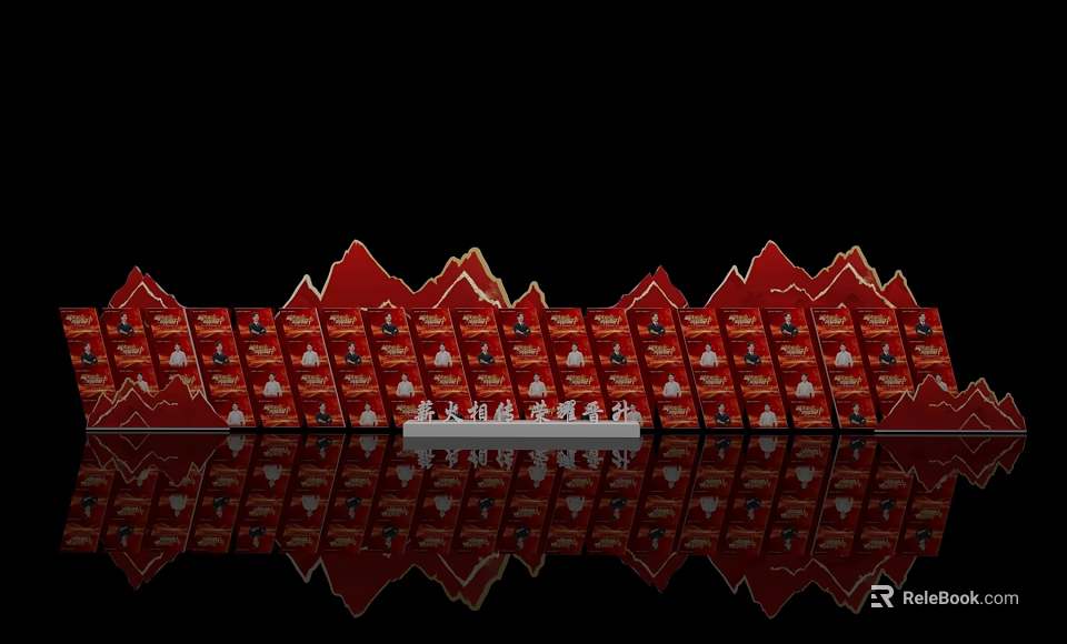 Red Themed Photo Spot With Mountain Shaped Decorations Red Boxes And White Platform Reflections 3d model 