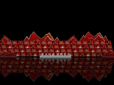 Red Themed Photo Spot With Mountain Shaped Decorations Red Boxes And White Platform Reflections 3d model