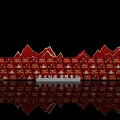 Red Themed Photo Spot With Mountain Shaped Decorations Red Boxes And White Platform Reflections