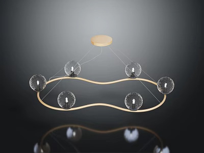 Modern Golden Curved Chandelier With Transparent Spherical Bulbs And Round Base 3d model