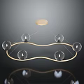 Modern Golden Curved Chandelier With Transparent Spherical Bulbs And Round Base
