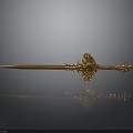 Golden Decorative Sword With Intricate Patterns On Grey Background And Reflection