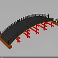 Black Arch Bridge Model Equipment with Red Supports and Yellow Accents