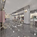 Modern Clothing Store Interior With Display Racks Hanging Apparel Chandeliers And Polished Floor