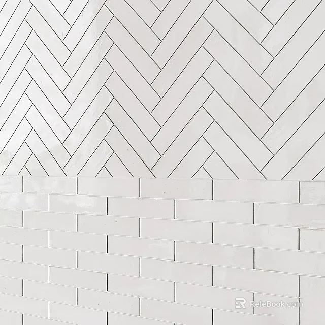 White Ceramic Tile Wall With Herringbone And Regular Tile Patterns 3d model 