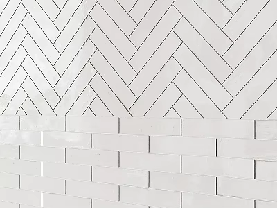 White Ceramic Tile Wall With Herringbone And Regular Tile Patterns 3d model