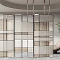 Modern Rattan Partition Screens With Grid Design And Indoor Plants