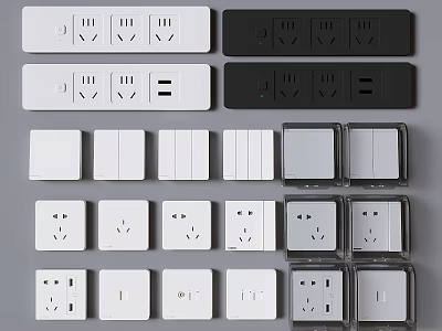 Modern Switch Panels With Sockets USB Ports And White Black Transparent Covers 3d model