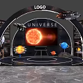 Universe Themed Exhibition Display With Sun Planets Models And Logo Design