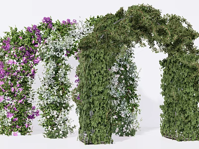 Living Plant Wall Archway With Purple White Flowers And Green Vines 3d model