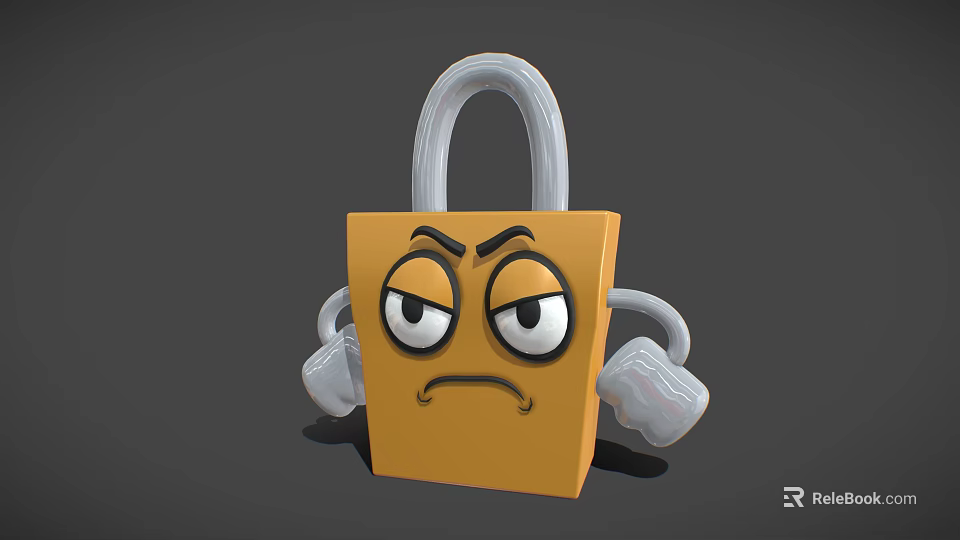 Yellow Cartoon Padlock Hardware Tool With Facial Expression And Arms Design 3d model 