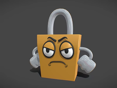 Yellow Cartoon Padlock Hardware Tool With Facial Expression And Arms Design 3d model