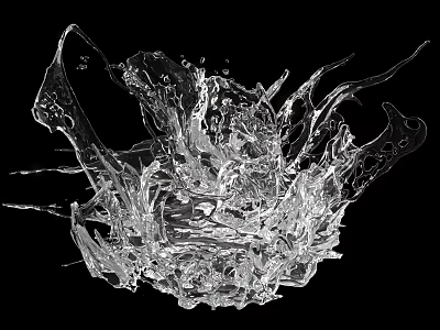 Abstract Dynamic Water Splash With Transparent Fluid Details On Black Background 3d model