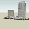 Modern High Rise Hotel Buildings With Connected Base And Exterior Design Elements 3d model
