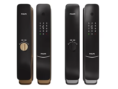 Philips Smart Door Handles Featuring Digital Keypad Fingerprint Recognition Black With Gold Silver Accents 3d model