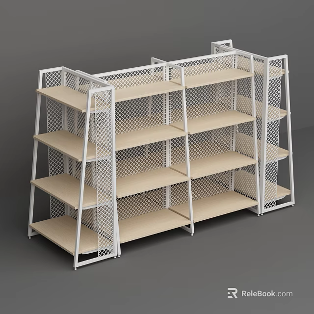 White Metal Shelving Unit With Multiple Layers Mesh Panels And Light Colored Shelves 3d model 