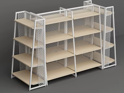 White Metal Shelving Unit With Multiple Layers Mesh Panels And Light Colored Shelves 3d model