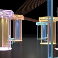 Colorful Transparent Pavilions With Octagonal Frames Pink Bench And Different Colors