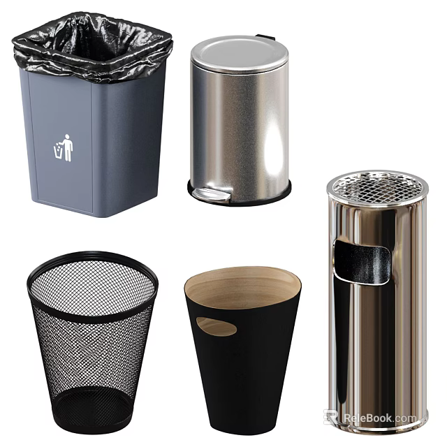 Public Facilities Various Trash Bins With Metal Mesh And Pedal Operated Design 3d model 