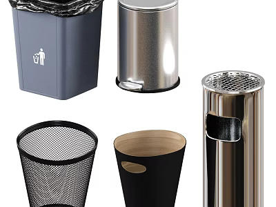 Public Facilities Various Trash Bins With Metal Mesh And Pedal Operated Design 3d model